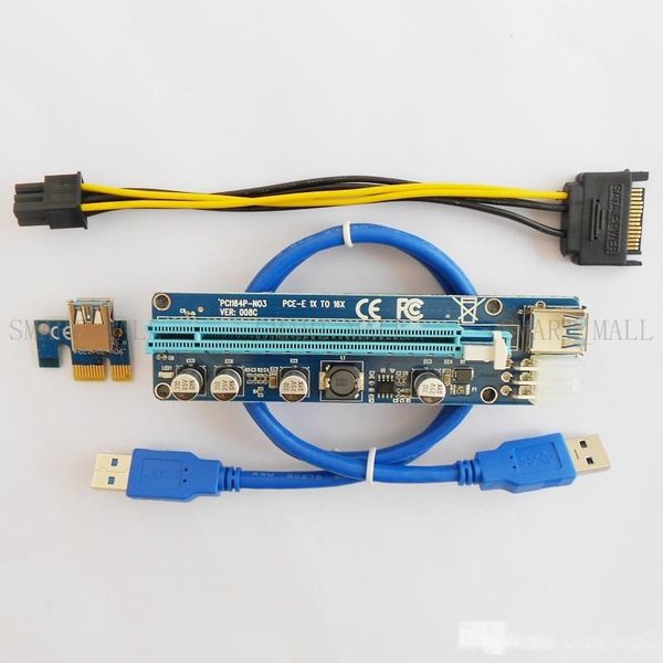 

for btc ver 008c 60cm usb 3.0 pcie riser card pci-e express 1x to 16x extender riser card usb adapter sata 15pin-6pin power blue black cable