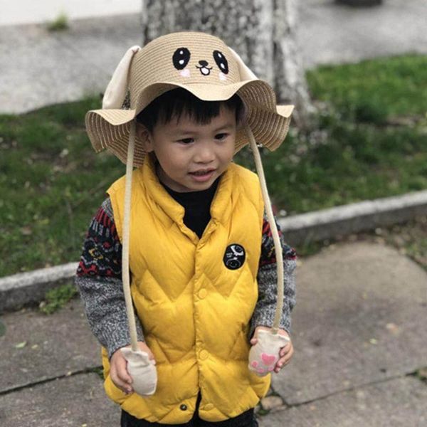

5 colors cute straw hat kids fisherman hat baby summer sun newborn pgraphy props for child, Blue;gray