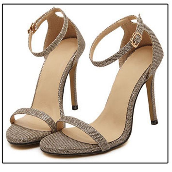 

sandals large size sandals women women's one-character button with thin high-heeled, Black