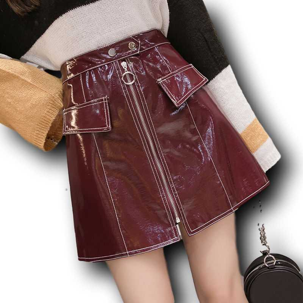 

fashion autumn winter pu leather skirt high waist zip straight mini a line elegant bodycon skirts black