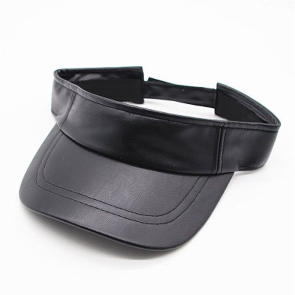 

summer fashion pu plain sun visor hat faux leather sport cap golf tennis adjustable empty cap for women and men, Blue;gray