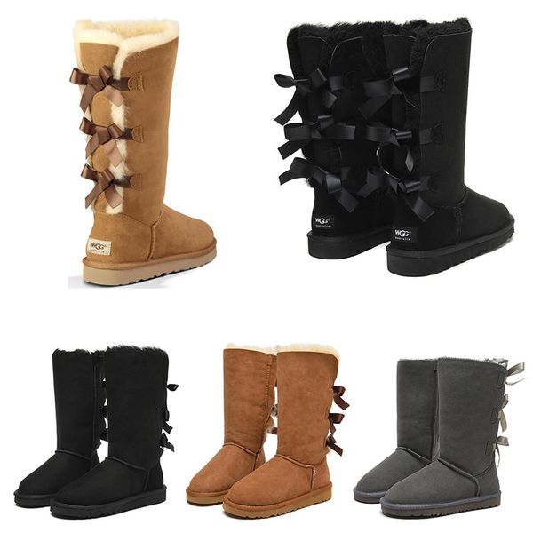 

2020 women winter boot girl classic snow boots ankle short 3 bow fur boot winter black chestnut women shoes size 36-41 fashion outdoor