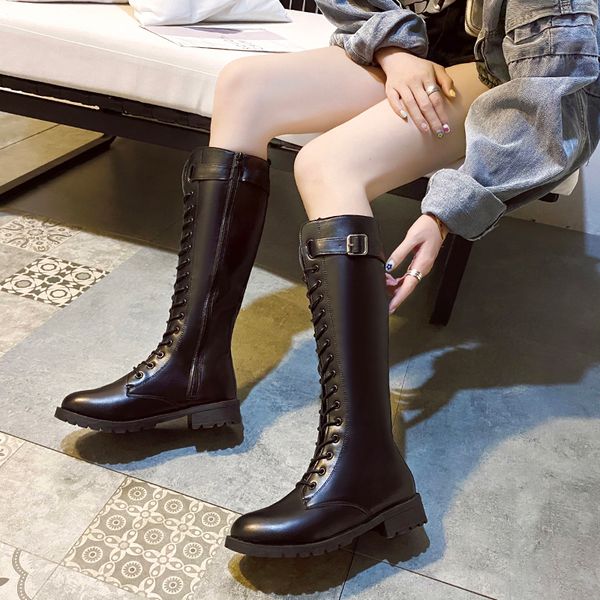 

rock shoes woman lady boots thigh high heels high luxury designer round toe zipper ladies over-the-knee fashion, Black