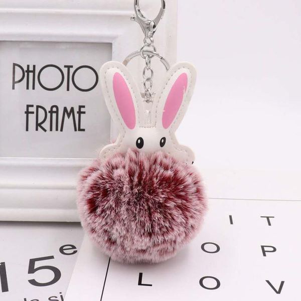 

fashion pom pom keychain artificial rabbit hairball keychain soft animal hairball car keychain rabbit keychains, Silver