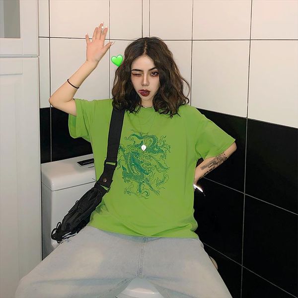 

women tshirt harajuku vintage fun dragon women t shirt short sleeve tees ulzzang dropshipping clothes vegan cotton gothic mesh punk shirt, White