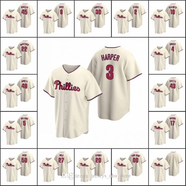 

philadelphia phillies #3 bryce harper 17 rhys hoskins 27 aaron nola men women youth custom cream replica alternate jersey, Blue;black