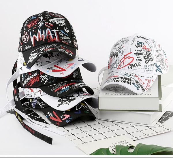 

2020 хип-хоп солнцезащитное студент шапки, дамы модного уличных съемок диких мужчины граффити бейсболка, Black;white
