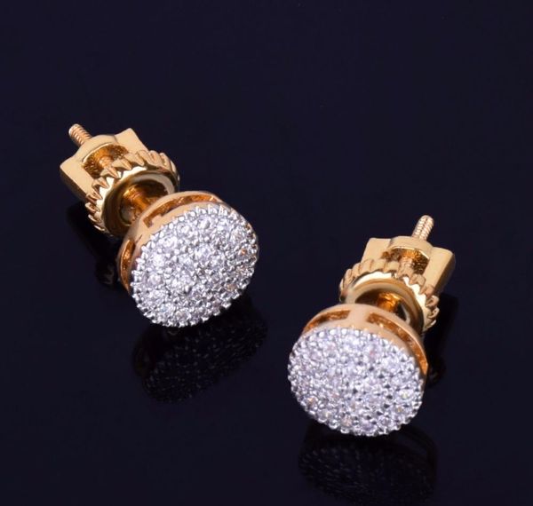 

new 8mm round stud earring for men women s charm ice out cz stone rock street three01, Golden;silver