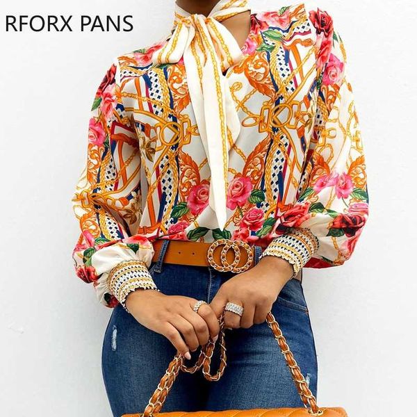 

scarf neck baroque print womens and blouses, White