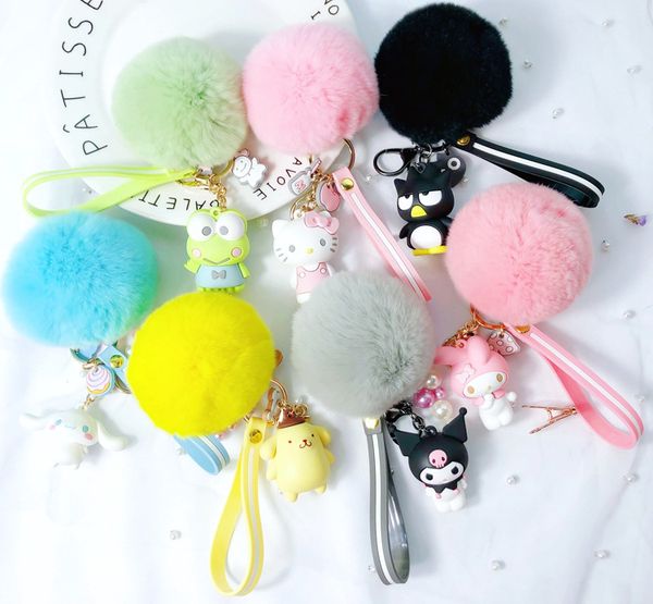 

korea creative epoxy penguin big-eared dog keychain cartoon couple bags diy hairball keychain ring pendant, Silver