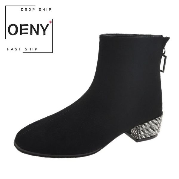 

2020 womens shoes ankle boots for women solid color fashion rhinestone footwear lightweight non-slip ladies boots botas de mujer, Black