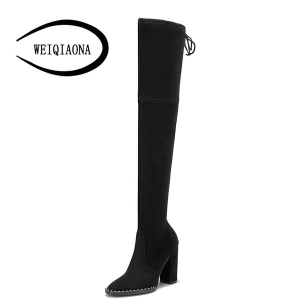 

weiqiaona brand over-the-knee boot design winter women shoes pointed toe long boots high heels ladies shoes model dress, Black