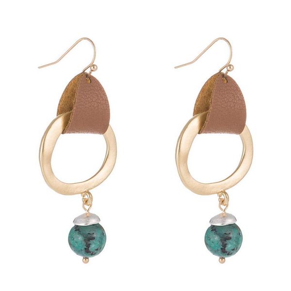 

zwpon fashion matte circle zinc alloy leather drop earrings natural stone beads tassel drop earrings for woman female jewelry, Silver