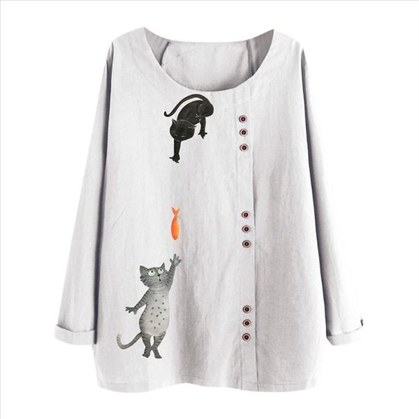 

floral print blouse women cotton linen plus size long sleeve o neck fashion woman white shirt ropa mujer primavera 2020