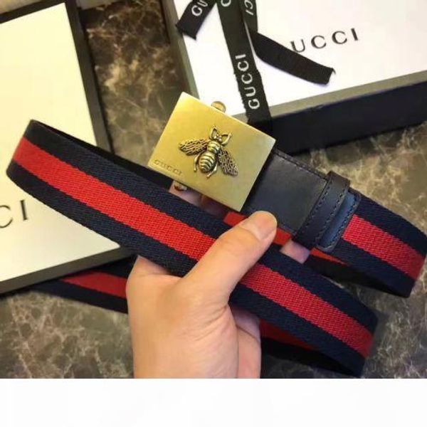 

red and blue ribbon men's belt 409437 bee men real leather reversible buckle belt official with box, Black;brown