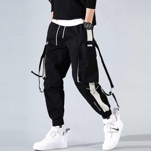 

streetwear men's overalls harem pants hip hop casual sports pants joggers men cargo trousers fashion tactical men, Black