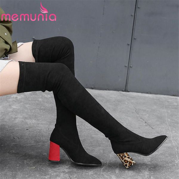 

memunia over the knee boots women faux suede sim thigh high boots stretch winter ladies fashion long botas size 42, Black