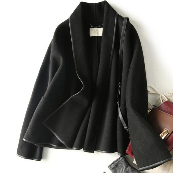 

fall winter 2020 flap black full wool double-faced wool women short coat black overcoat jackets