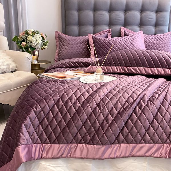 

quality solid velvet bedspread quilt sets 3-piece washable quilts and pillow case bed covers king queen size coverlets