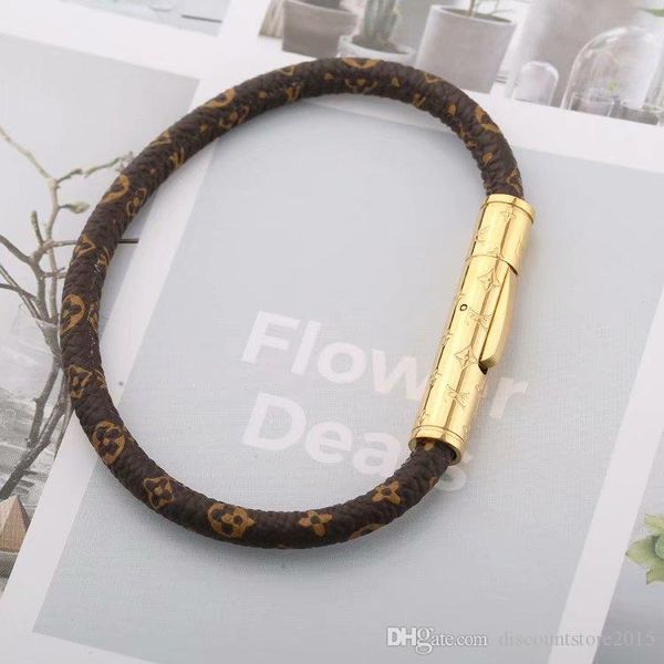 

fashion brand named lady women round print flower leather bracelets bangle with 18k gold engraved v letter accessories