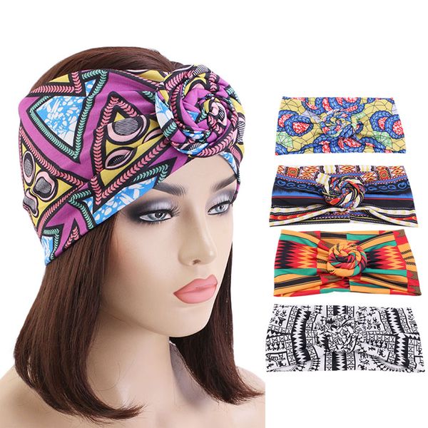 Nova Moda Africana Impressão Alongamento Algodão Headband Para As Mulheres Elastic Turban Cabeça Scarf Ladies Cabeça De Cabelo De Cabelo Acessórios