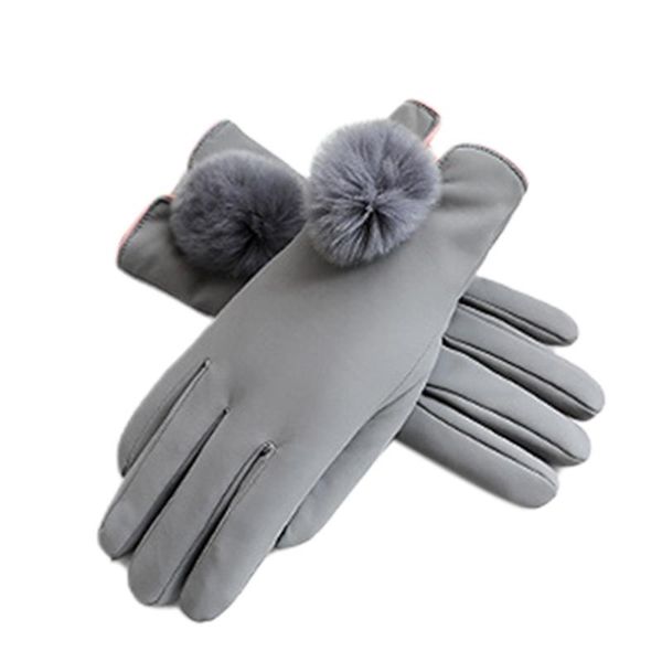 

women outdoor full finger thick texting warm lined cold weather elegant windproof pu leather ladies winter gloves mittens soft, Blue;gray