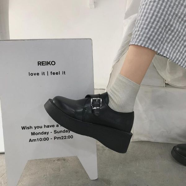 

all-match round toe shoes woman flats oxfords women's platform british style casual female sneakers dress leather new, Black