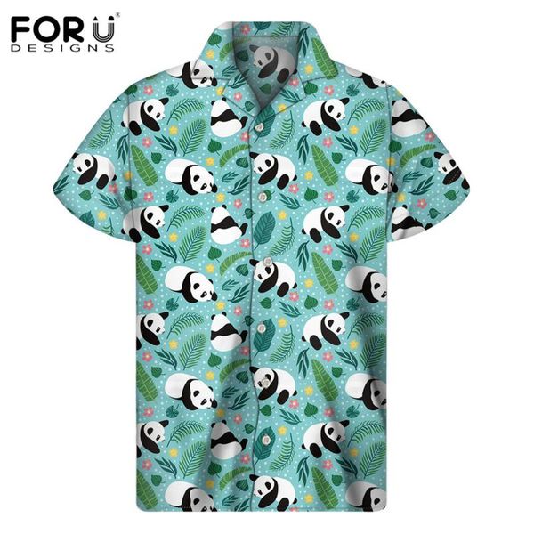 

forudesigns men's cute panda iguana animals design hawaiian shirts holiday party fit loose beach cuban collar camisa hawaiana, White;black