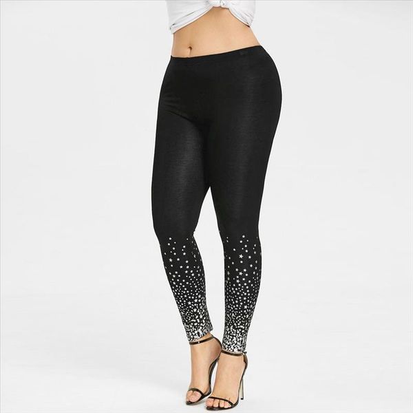 

plus size leggings women 2020 new mid waist elastic waist lovely star printing workout exercise mujer woman clothes pant, Black