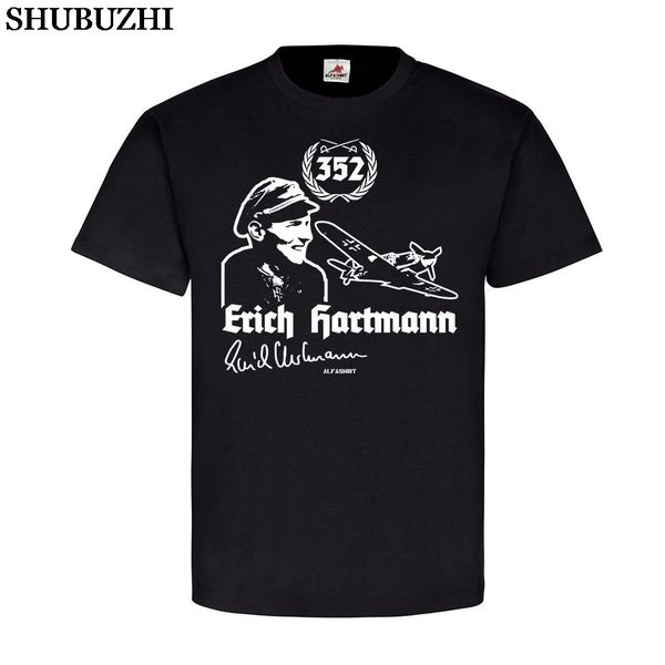 

shubuzhi summer brand clothing erich hartmann me109 luftwaffe ritterkreuz trager fliegerass unterschrift novelty t shirt