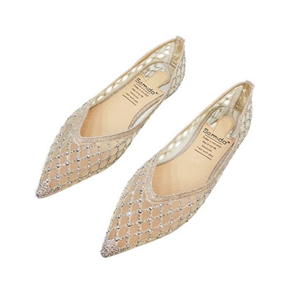 

2020 summer and autumn new pointed shallow mouth rhinestones breathable mesh sequins fashion large size flat shoes women, Black