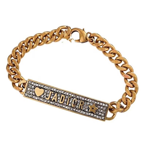 

the latest high-quality alphabet bracelet necklace crystal inlaid bracelet for woman gift necklace fashion personality retro bracelet r13, Golden;silver