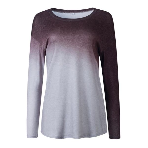 

long sleeves printed office gradient color shopping casual soft outwear home women t shirt cotton blend crew neck daily slim, White