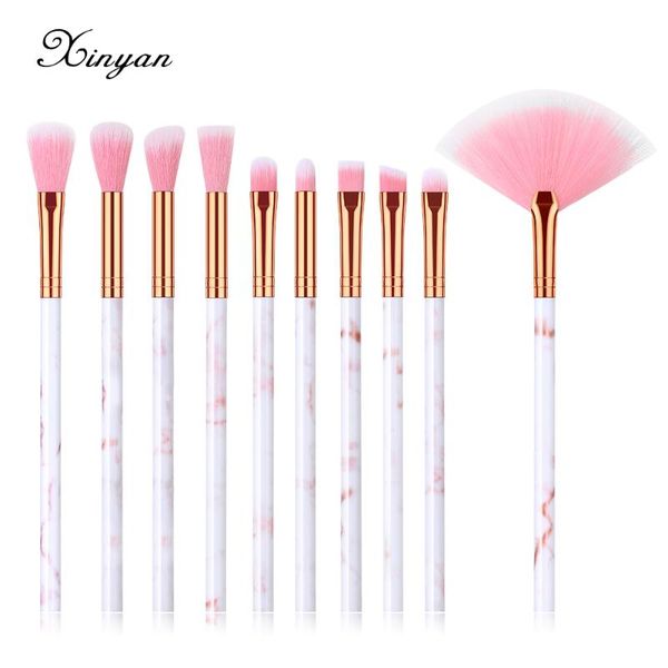 

makeup brushes xinyan pink set eyeshadow eyeliner blend marbling pattern cosmetic eye brush beauty tool 10pcs