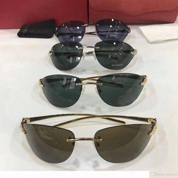 

men designer gold green lenes sunglasses frameless fashion brand sunglass with hard box, White;black