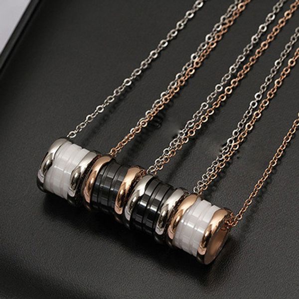 

2020 rose gold plated necklace short chain silver necklace white black ceramic pendant for women couple gift