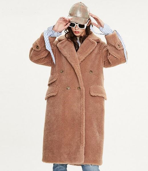 

winter women's new teddy coat long loose particle sheep shearing fur warm jacket, Black