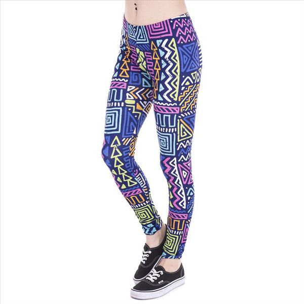 

autumn winter new leggings african zig zag purple printing fitness legging silm high waist trouser women pants, Black