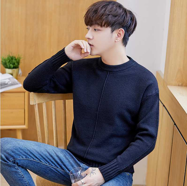 

men knitted sweaters fashion winter round neck long sleeve sweater men's 194201, White;black