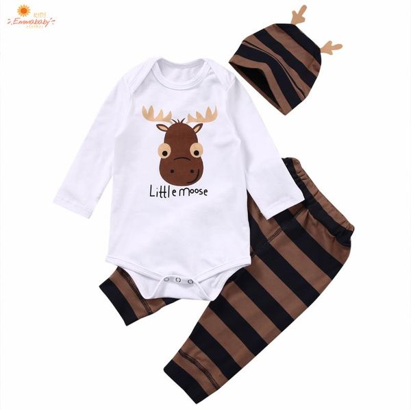 

2020 autumn cotton outfit 3pcs newborn baby girl boy clothes se t long sleeve bodysuit striped pants hat boys girls clothing, White