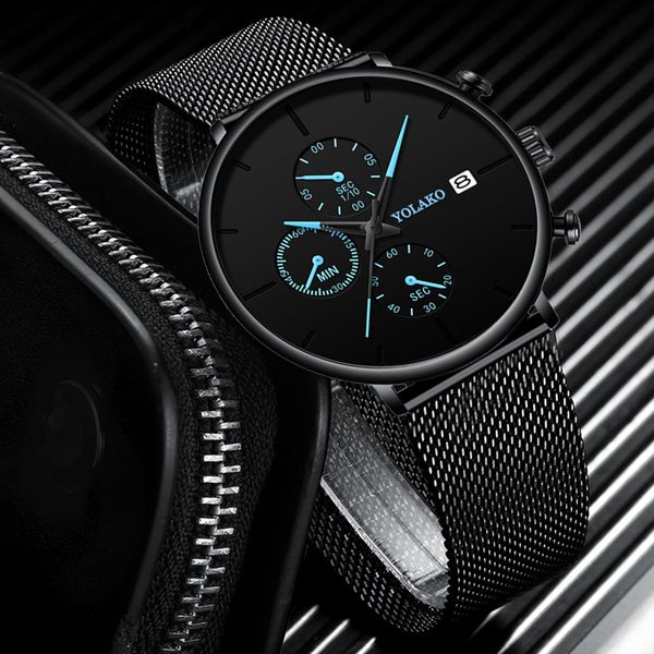 

men's fashion watch stainless steel mesh belt calendar quartz sport watches business casual watch for man clock new, Slivery;brown