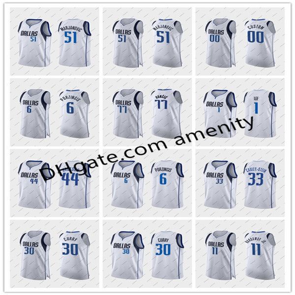 

men mavericks dallas 77 doncic 6 porzingis 1 lee 44 jackson white basketball jersey luka kristaps courtney association jersey, Black