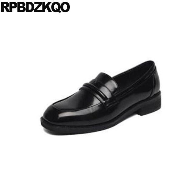 

chinese casual designer shoes china 2020 women low heel square toe slip on ladies black patent leather brown loafers fashion