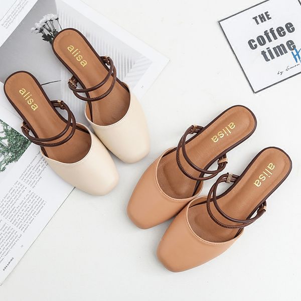 

korean version baotou mary jane shoes wear sandals, Black