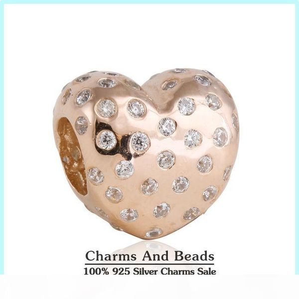 

100% 925 sterling silver & rose gold plated sparking heart bead fits european pandora chamilia jewelry charm bracelets, Black
