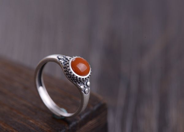 

925 sterling silver south red carnelian resizable rings for women gift fashion retro jewelry