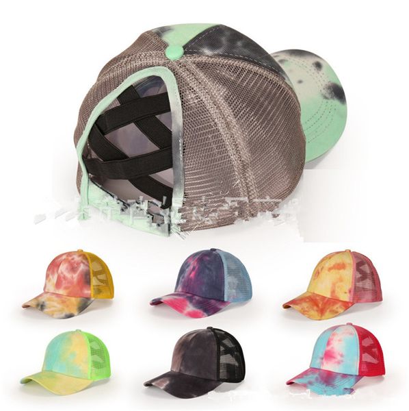 

tie dye criss cross хвостик бейсболка мужчины женщина моющаяся бейсболка шляпа регулируемое hip hop фуражка girls солнцезащитного козырек се, Yellow