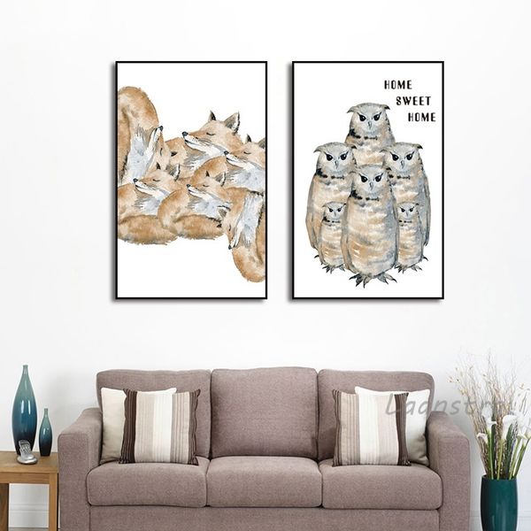 

nórdico simple viento zorro búho arte pintura sala de estar dormitorio decoración de la pared del fondo del sofá colgante cuadro sin marco