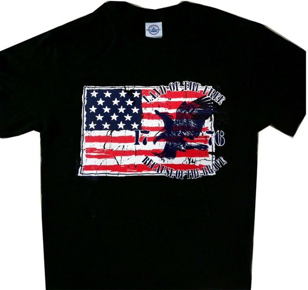 

american flag with eagle land of the because of the brave new 2019 print letters men t-shirt 100% cotton print t shirt