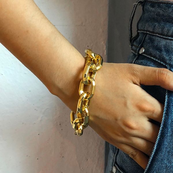 

purui punk chunky chain bracelet for women steampunk gothic cuban thicken anklet men cool bracelet hiphop bangels charm jewelry, Black